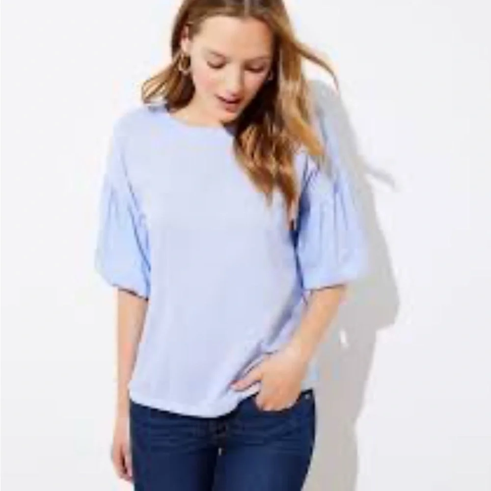 Loft Women's Light Blue Puff Sleeve Top